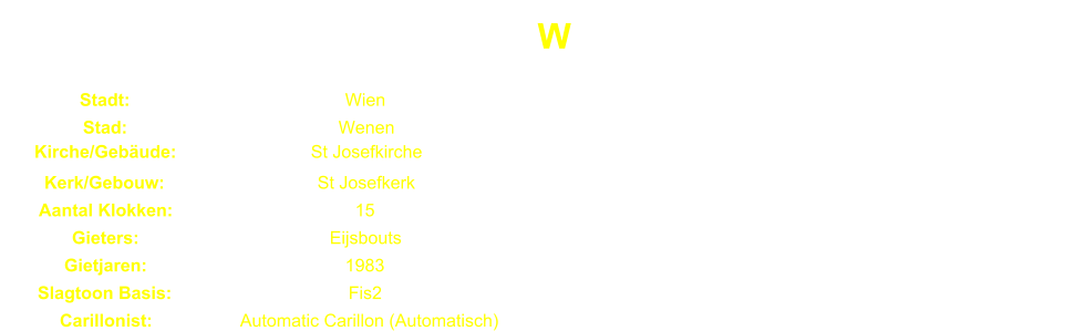 W Stadt: Wien Stad: Wenen Kirche/Gebude: St Josefkirche Kerk/Gebouw: St Josefkerk Aantal Klokken: 15 Gieters: Eijsbouts Gietjaren: 1983 Slagtoon Basis: Fis2 Carillonist: Automatic Carillon (Automatisch)